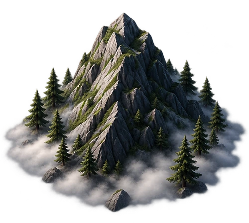 Isometric alpine mountain scene