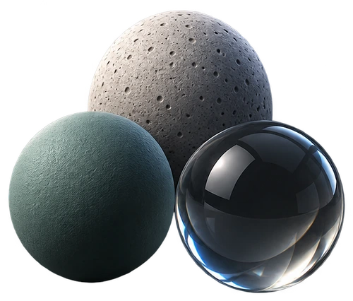 Three material spheres